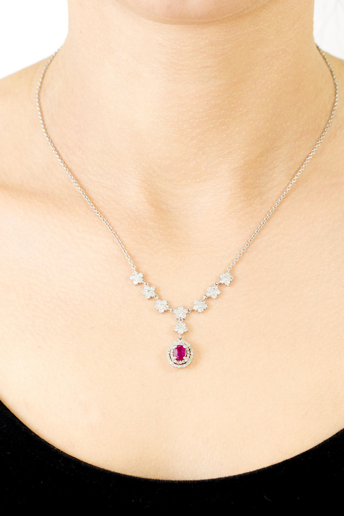Ruby and Diamond 18K White Gold Necklace