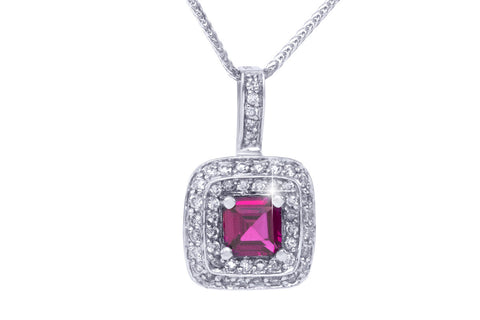 Ruby and Diamond 18K White Gold Pendant