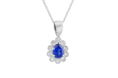 Pear Shape Blue Sapphire and Diamond 18K White Gold Pendant