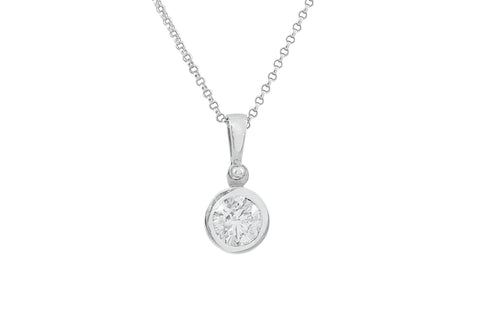 Single Stone Rub Over Diamond  18K White Gold Pendant