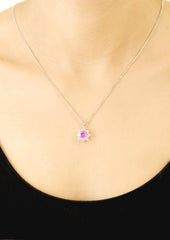 Pink Sapphire and Diamond Cluster 18K White Gold Pendant