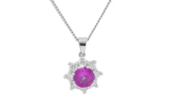 Pink Sapphire and Diamond Cluster 18K White Gold Pendant