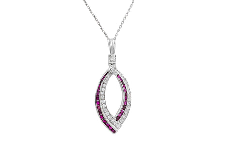 Ruby and Diamond 18K White Gold Pendant