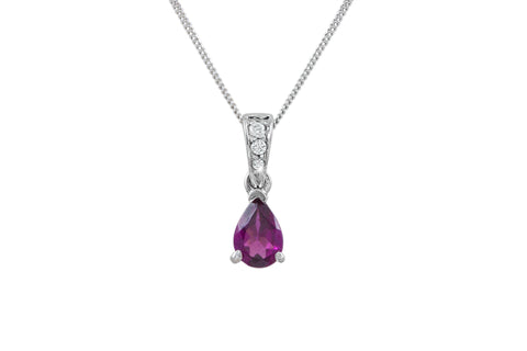 Pear Shape Almandine Garnet and Diamond 18K White Gold Pendant