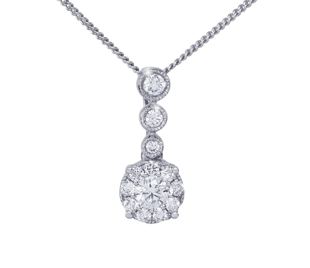 Multi Stone Diamond 18K White Gold Pendant