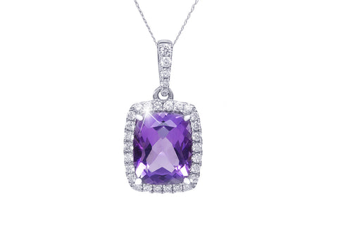 Amethyst and Diamond 18K White Gold Pendant