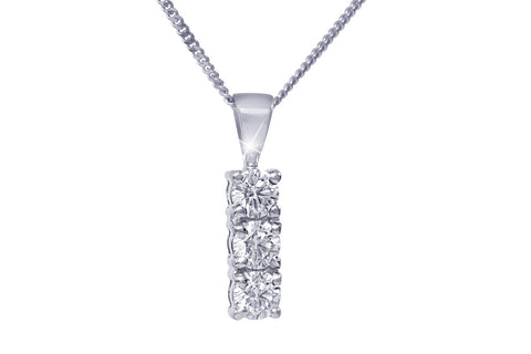 Three Stone Diamond 18K White Gold Pendant