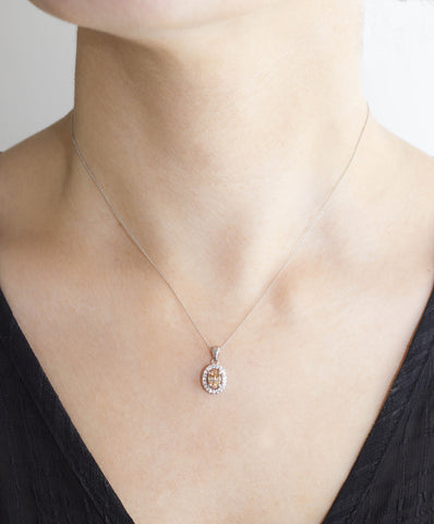 Peach Sapphire and Diamond 18K White Gold Pendant