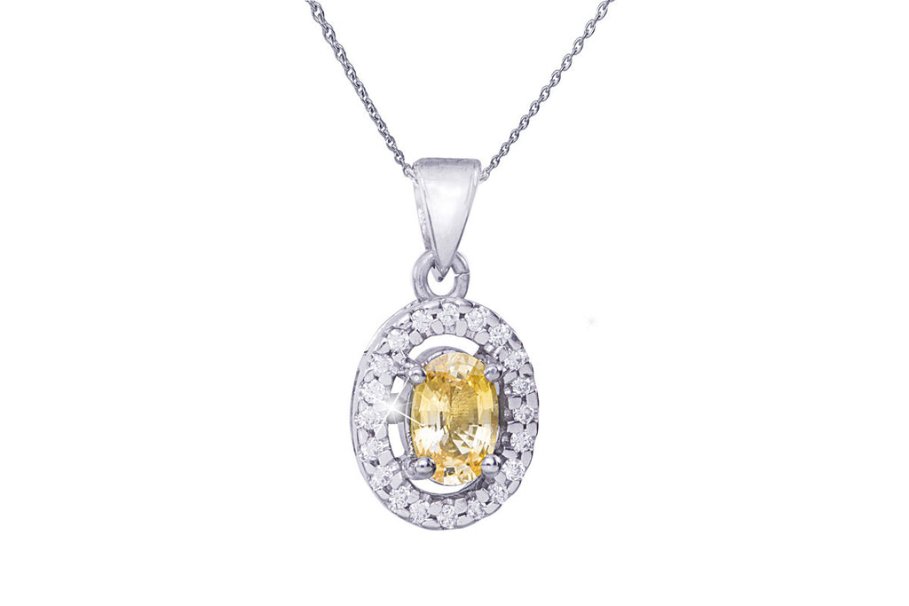 Peach Sapphire and Diamond 18K White Gold Pendant
