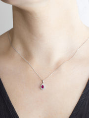 Pear Shaped Ruby and Diamond 18K White Gold Pendant
