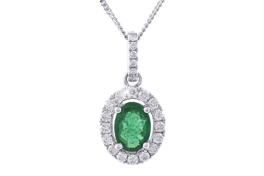 Emerald and Diamond 18K White Gold Pendant