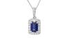 Emerald Cut Blue Sapphire and Diamond 18K White Gold Pendant