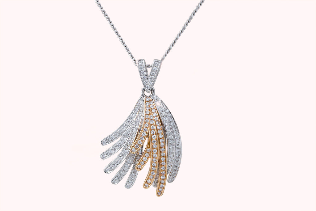 Leaf Shaped Diamond 18K White & Rose  Gold Pendant