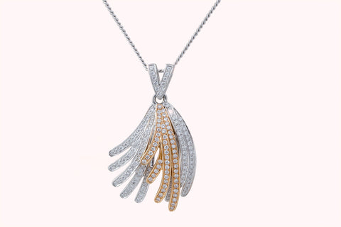 Leaf Shaped Diamond 18K White & Rose  Gold Pendant
