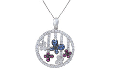 Butterfly Diamond & Sapphire & Ruby 18K White Gold Pendant