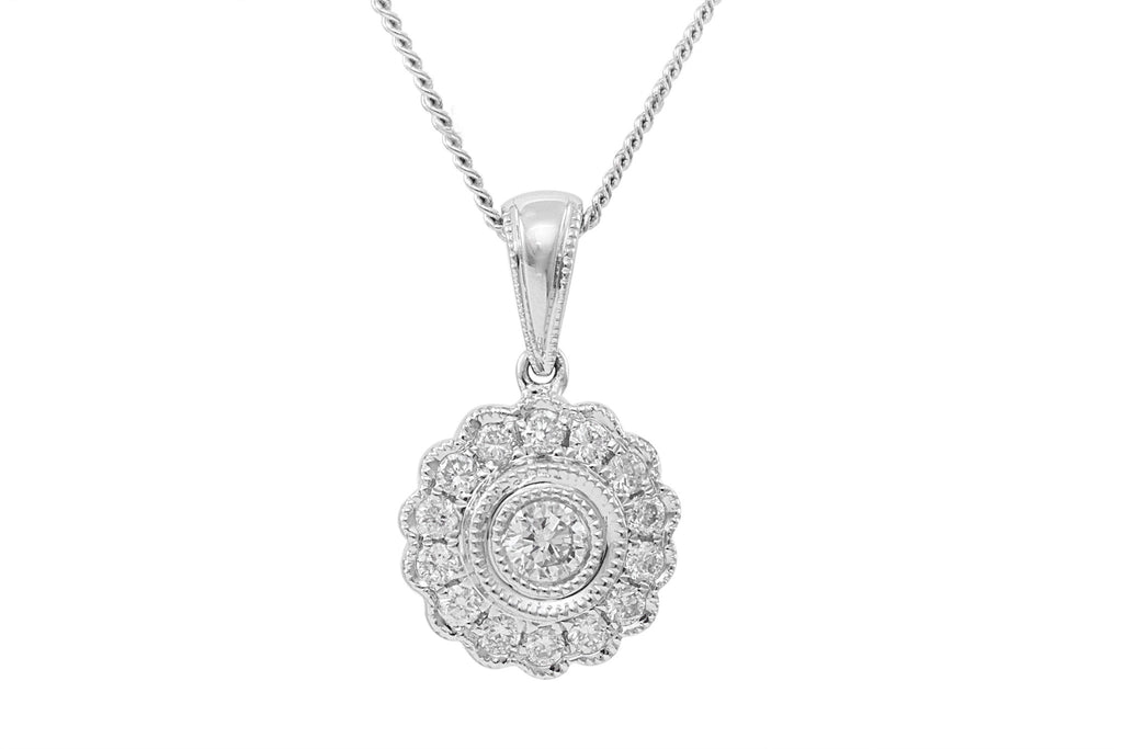 Halo Diamond 18K White Gold Pendant - OUT OF STOCK
