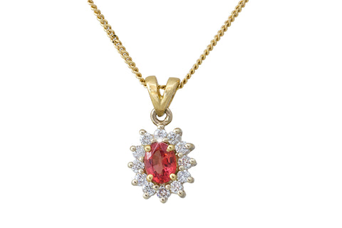 Cluster Diamond & Orange Sapphire 18K Yellow Gold Pendant