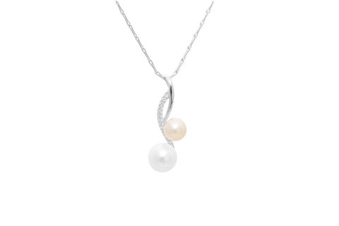 Treble Clef Shaped  Pearl and Diamond 18K White Gold Pendant
