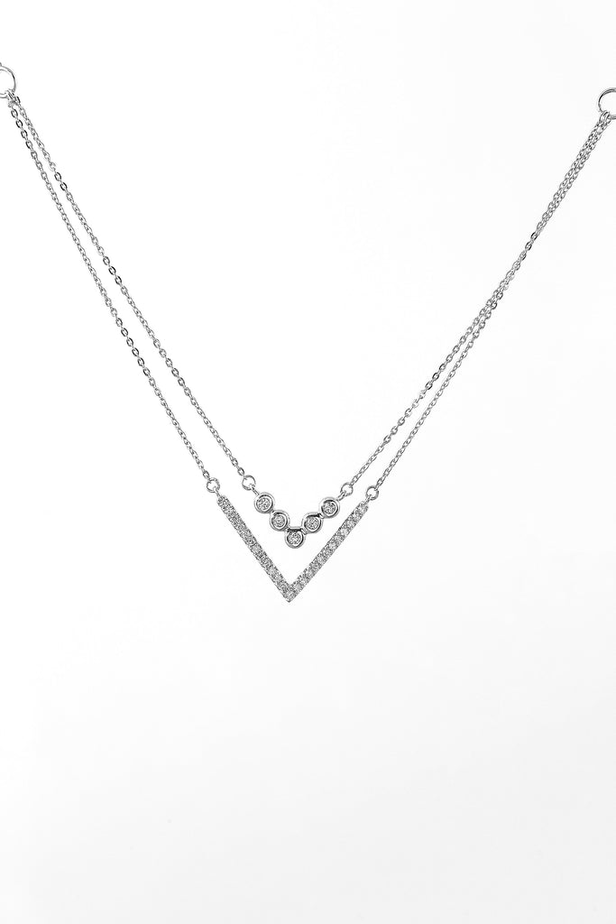 V Shaped Diamond 18K White Gold Necklace