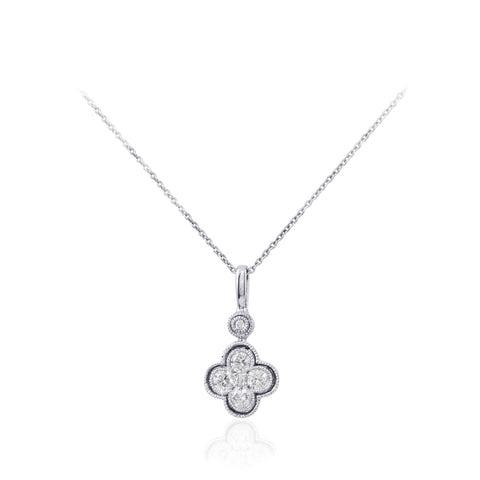 Diamond Clover Design 18K White Gold Pendant