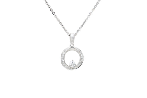 Circle Shaped Diamond 18K White Gold Pendant