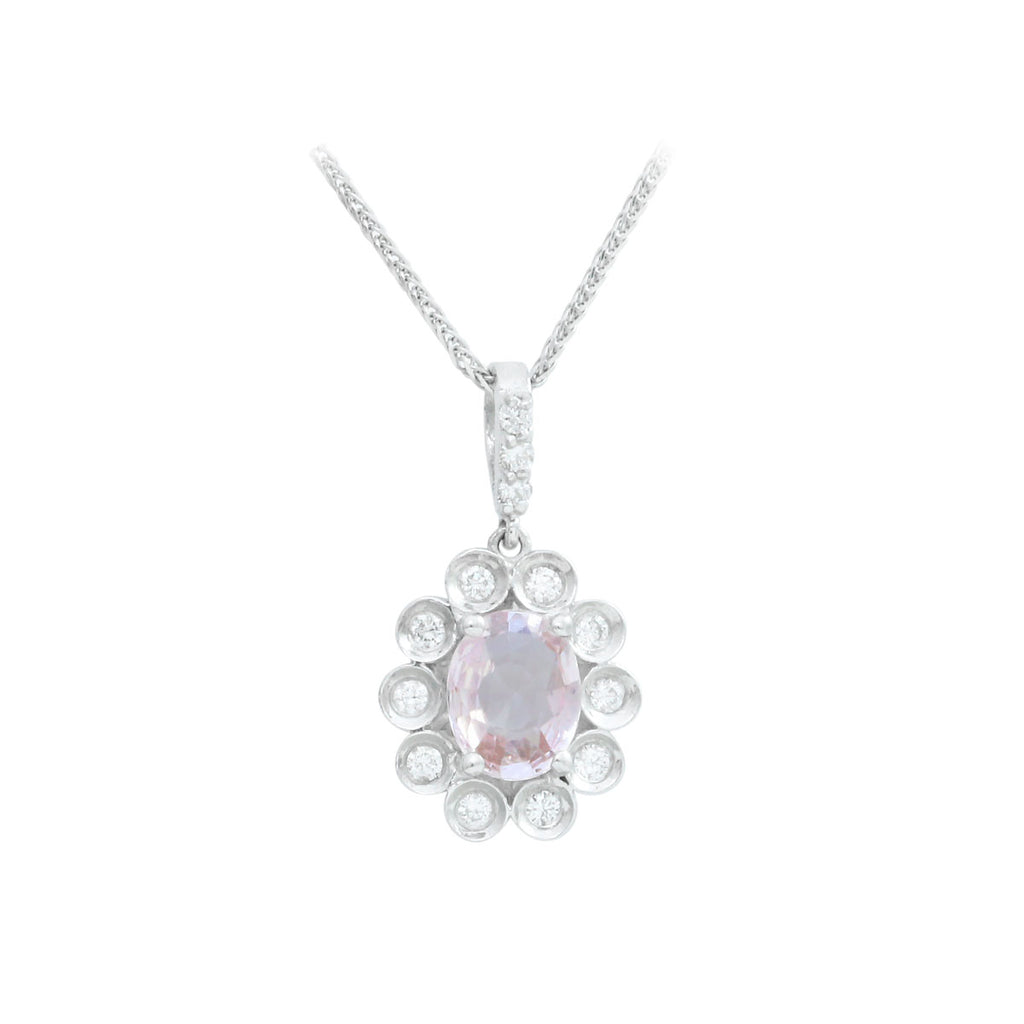 Peach Sapphire 18K White Gold Cluster Diamond Pendant