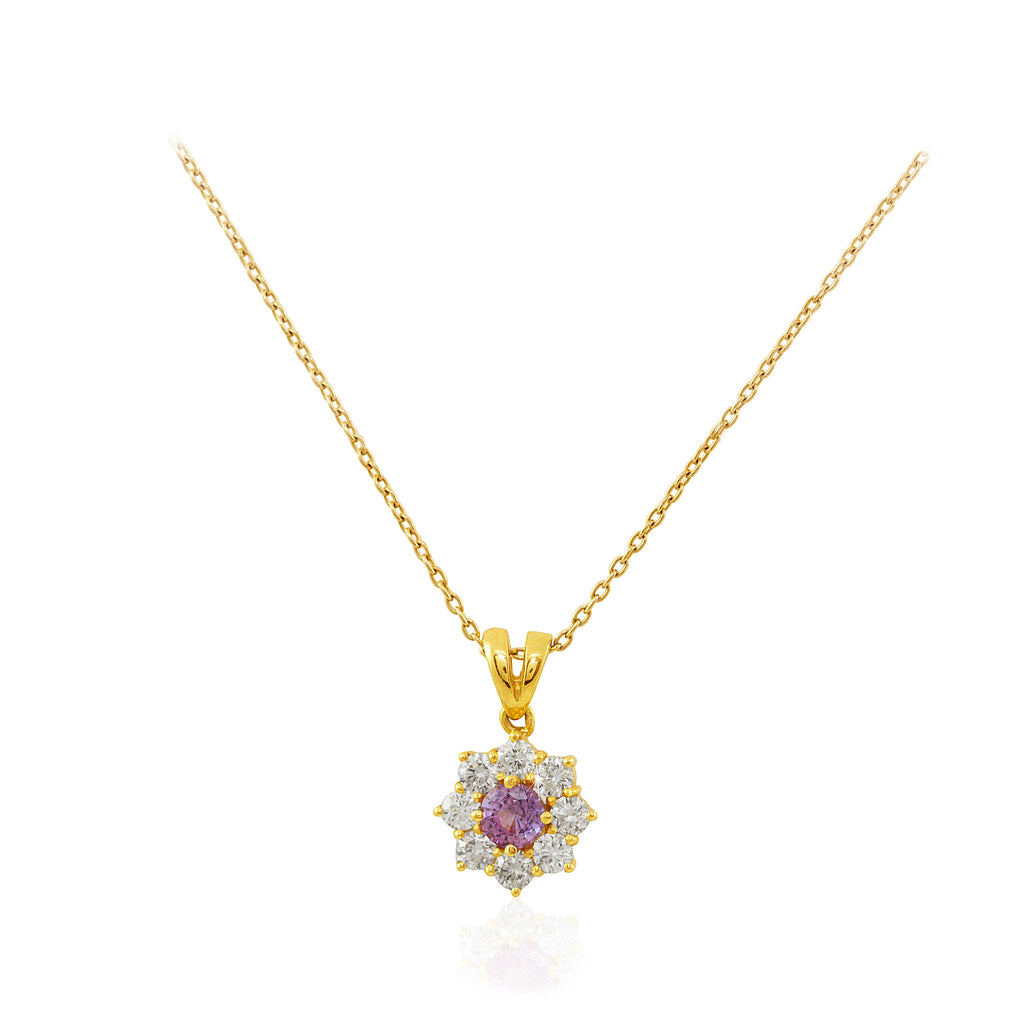Diamond and Pink Sapphire Cluster 18K White Gold Pendant