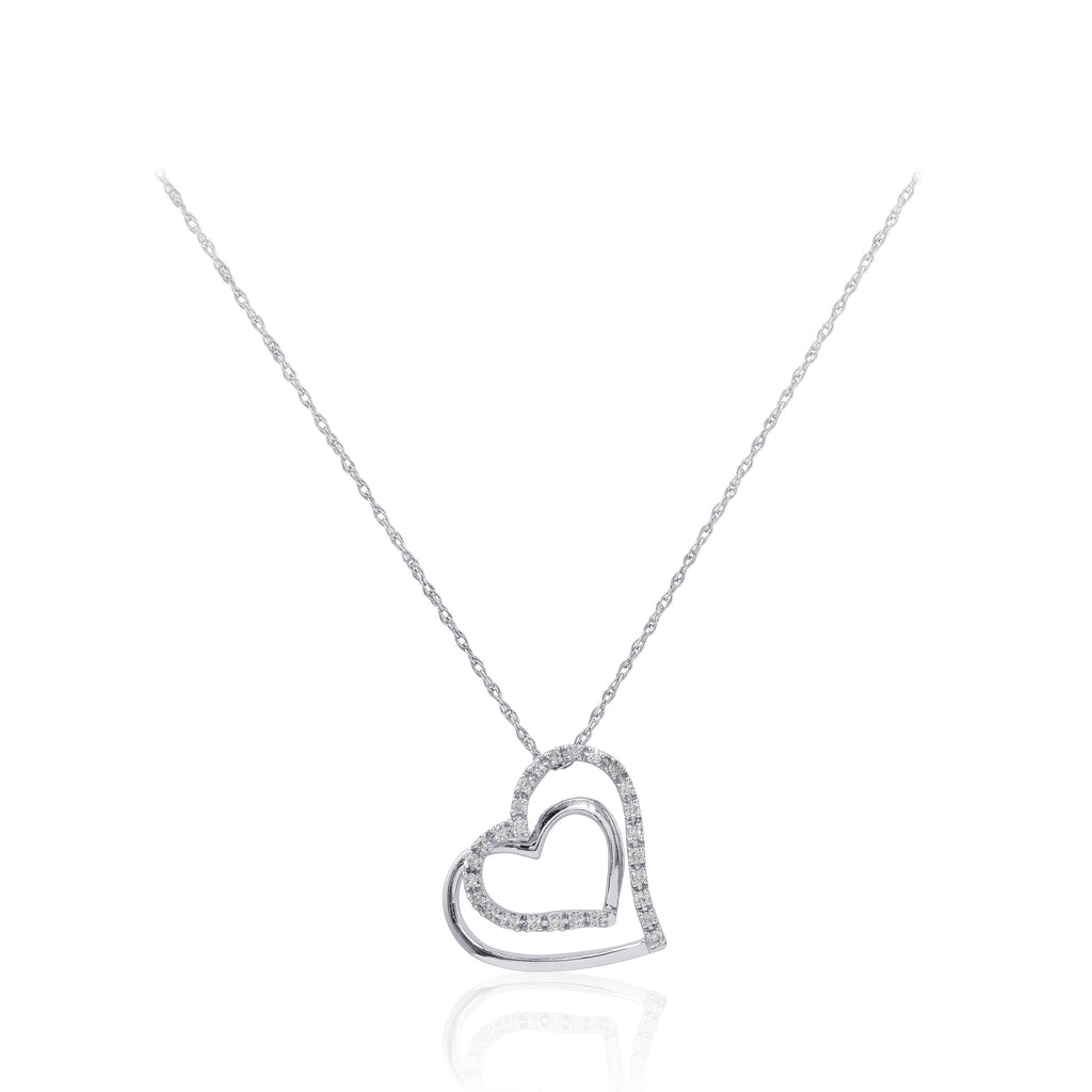 Two Hearts in One Diamond 18K White Gold Pendant