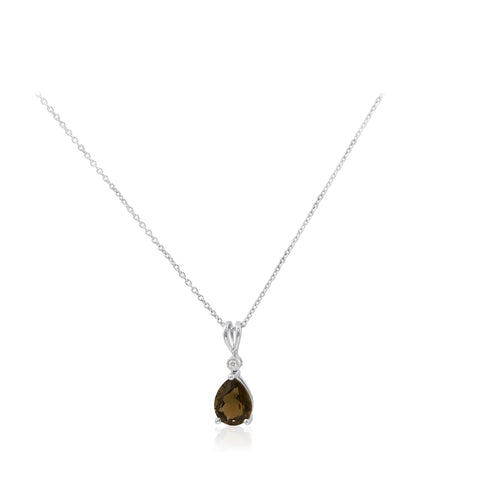 Diamond and Smoky Quartz 18K White Gold Pendant