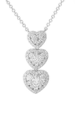 Three Tier Heart Diamond 18K White Gold Necklace
