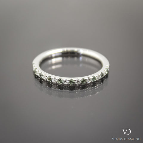 18k White Gold Diamond and Green Sapphire Half Eternity