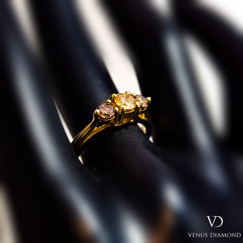 18k Yellow Gold Yellow and Cinnamon Diamond Trilogy Ring