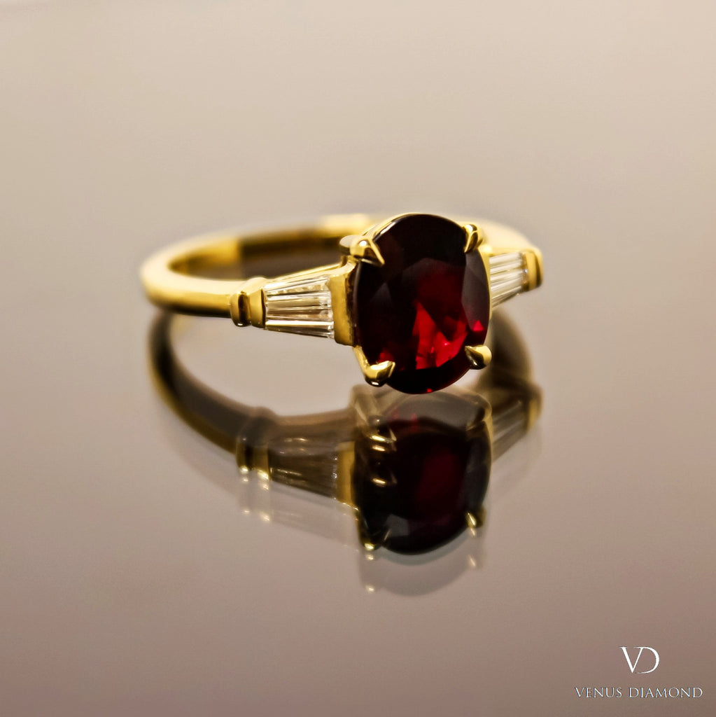 18k Yellow Gold 'Pigeon Blood' Ruby & Diamond Ring