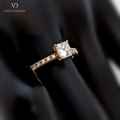 18k Rose Gold Princess Cut Diamond Ring on Diamond Shank