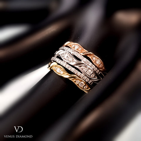 18k Three Colour of Gold Multi Stone Diamond Ring
