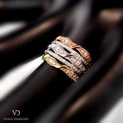18k Three Colour of Gold Multi Stone Diamond Ring