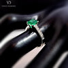 18k White Gold Princess Cut Emerald & Diamond Ring with Diamond Shank