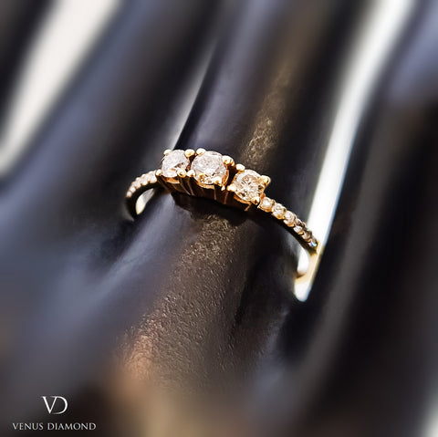 18k Rose Gold Diamond Trilogy Ring with Diamond Shank