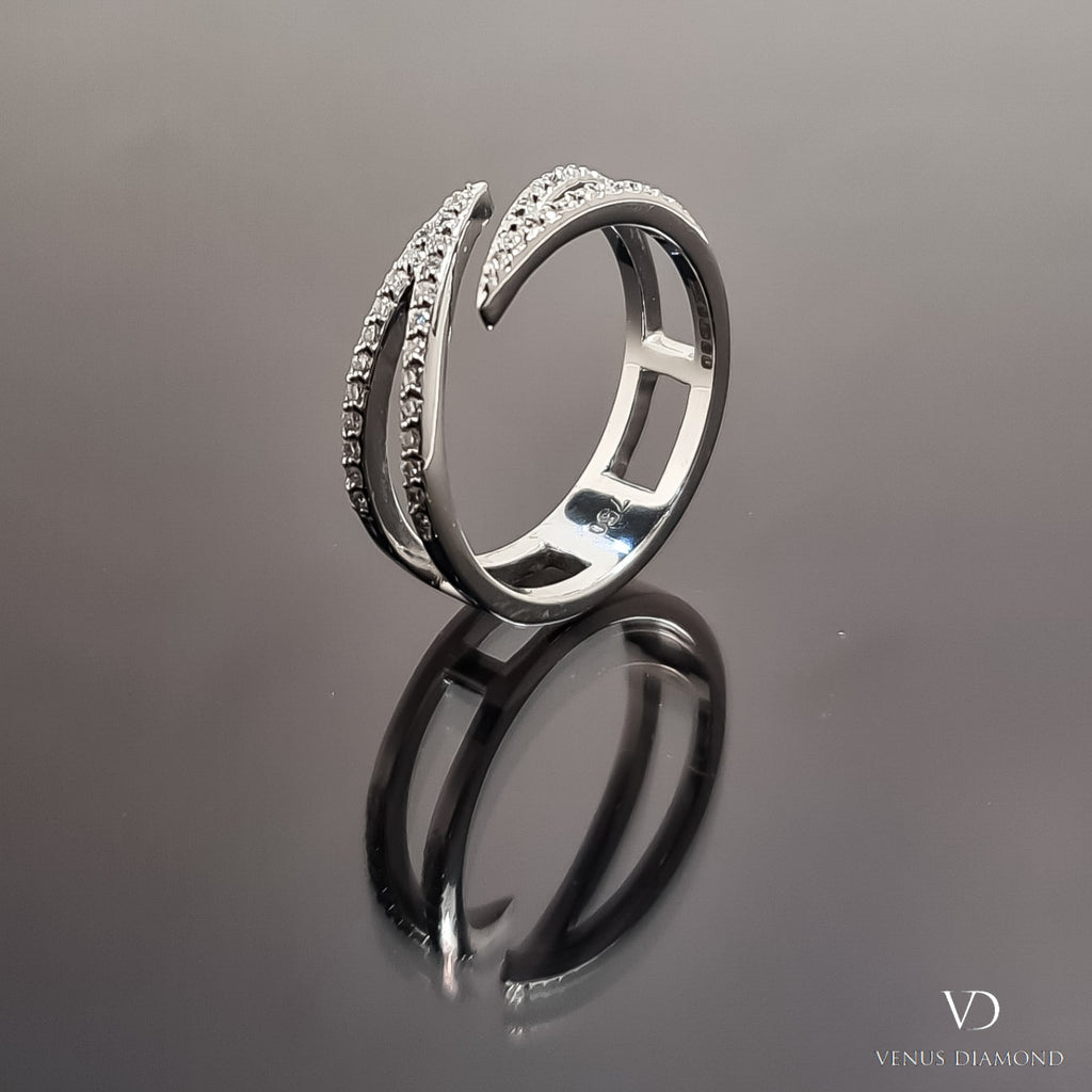 18k White Gold Open End  Filigree Diamond Ring