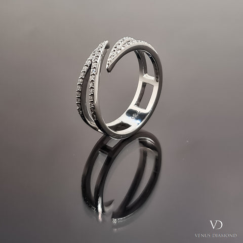 18k White Gold Open End  Filigree Diamond Ring