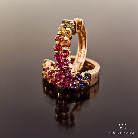 Multi-colour Sapphire 18k Rose Gold Hoop Earrings