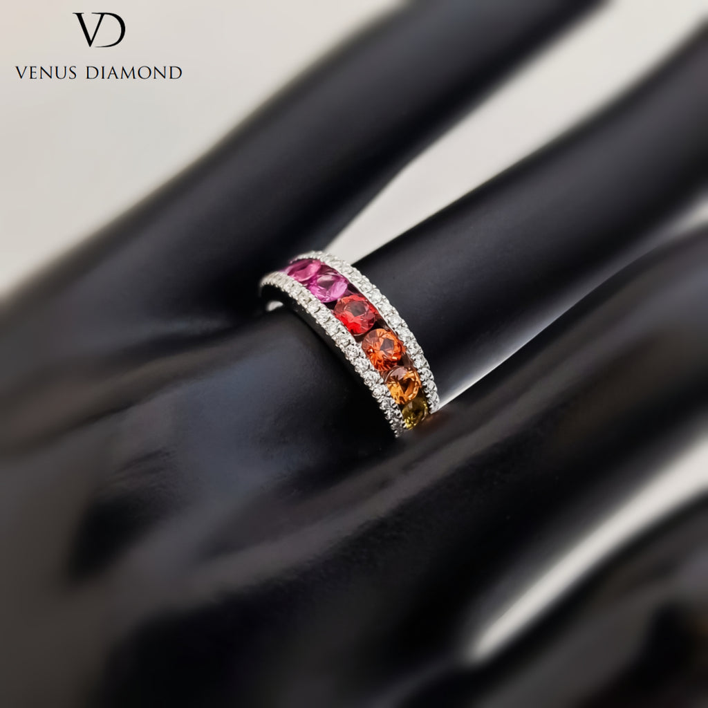 18k White Gold Rainbow Diamond and Multicolour Sapphire Eternity Ring