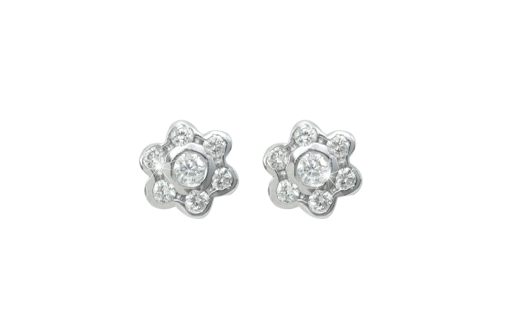 Rub Over Diamond Cluster 18K White Gold Stud Earrings