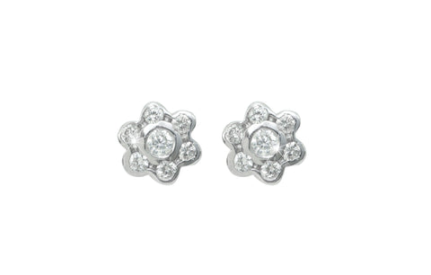 Rub Over Diamond Cluster 18K White Gold Stud Earrings