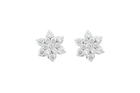 Multi Stone Diamond Flower 18K White Gold Stud Earrings