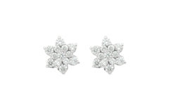 Multi Stone Diamond Flower 18K White Gold Stud Earrings