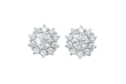 Diamond Cluster 18K White Gold Stud Earrings