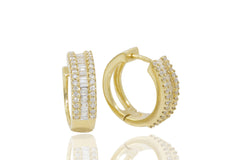Multi Cut Three Row Diamond 18K Yellow Gold Hoop Earrings