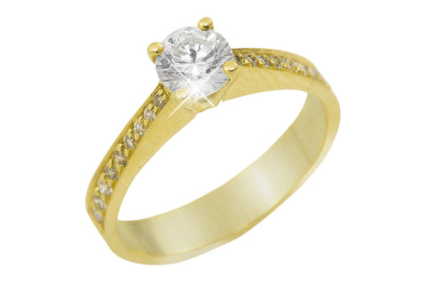 Round Cut Diamond 18K Yellow Gold Engagement Ring