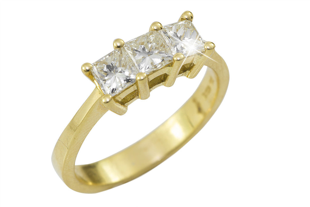 Princess Cut Diamond Trilogy 18K Yellow Gold Ring - OUT OF STOCK